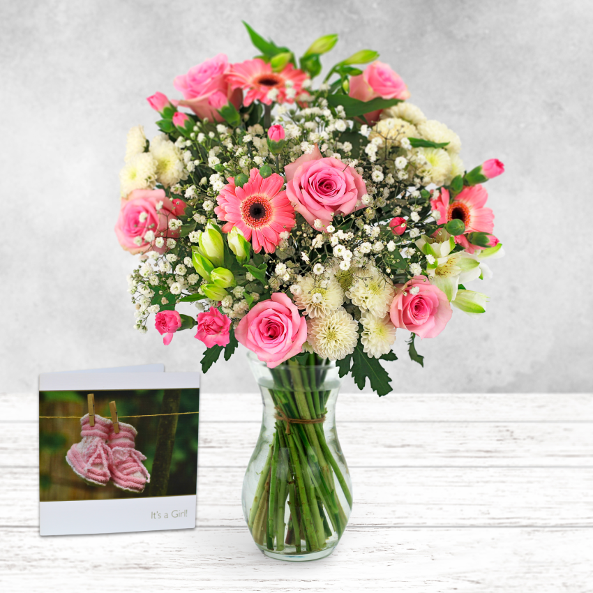 New Baby Girl Hand-Tied & Card